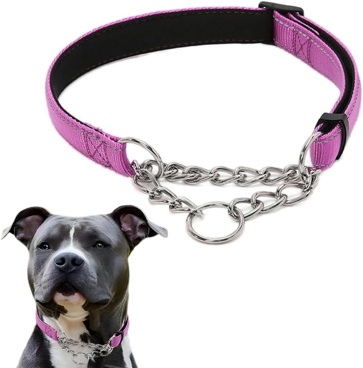 Martingale Collar for Dogs, Reflective Nylon Soft Padded No Pull Training Collars Adjustable Stainless Steel Chain Collar for Small Medium Large Dogs Red X-Large - Image 14