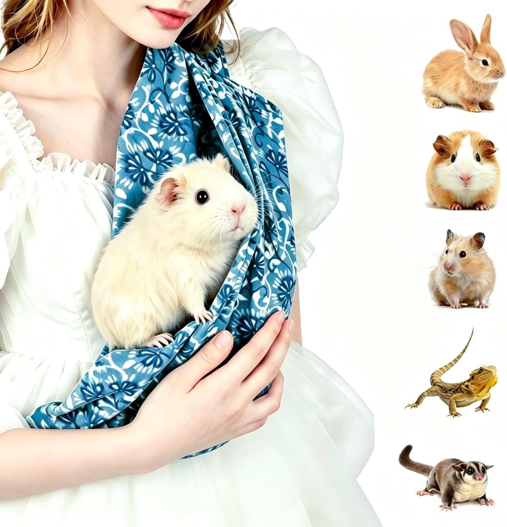 Guinea Pig & Bearded Dragon Carrier, 2-in-1 Guinea Pig Backpack and Sling, Soft Coral Fleece Bonding Pouch, Portable Travel Carrier Bag for Small Pets, Blue - Image 1