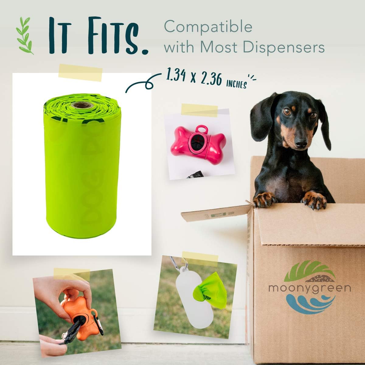Extra thick leak proof vegetable based green doggy poop bag closeup.