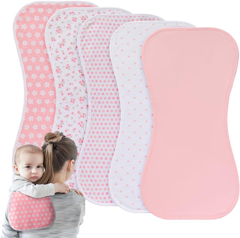 Sleepyturtle waterproof baby burp cloths 5 pack front view premium cotton feeding cloths