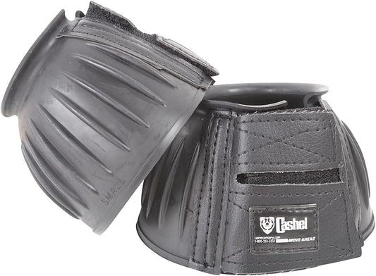 Cashel rubber bell boots black large pair front view showing secure closure