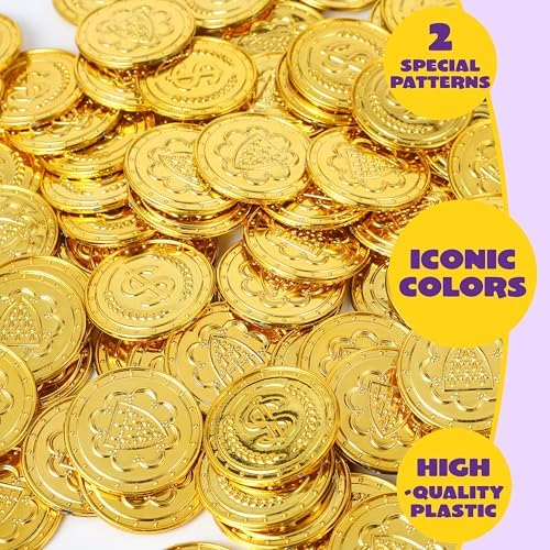 JOYIN treasure hunt coins being placed into a children's party favor bag