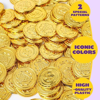 JOYIN treasure hunt coins being placed into a children's party favor bag
