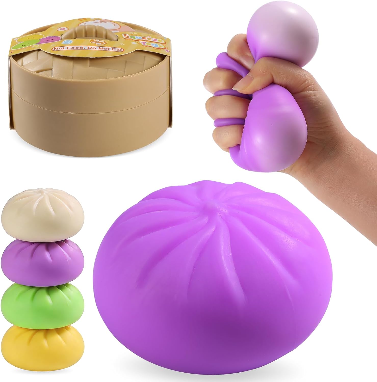 YHYAQYHYAX mystery dumpling squishy sensory toy front view showing detailed purple pleated top.