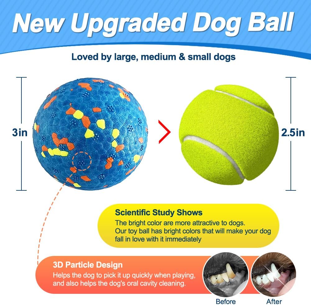 Three colorful Mankoda dog balls for aggressive chewers