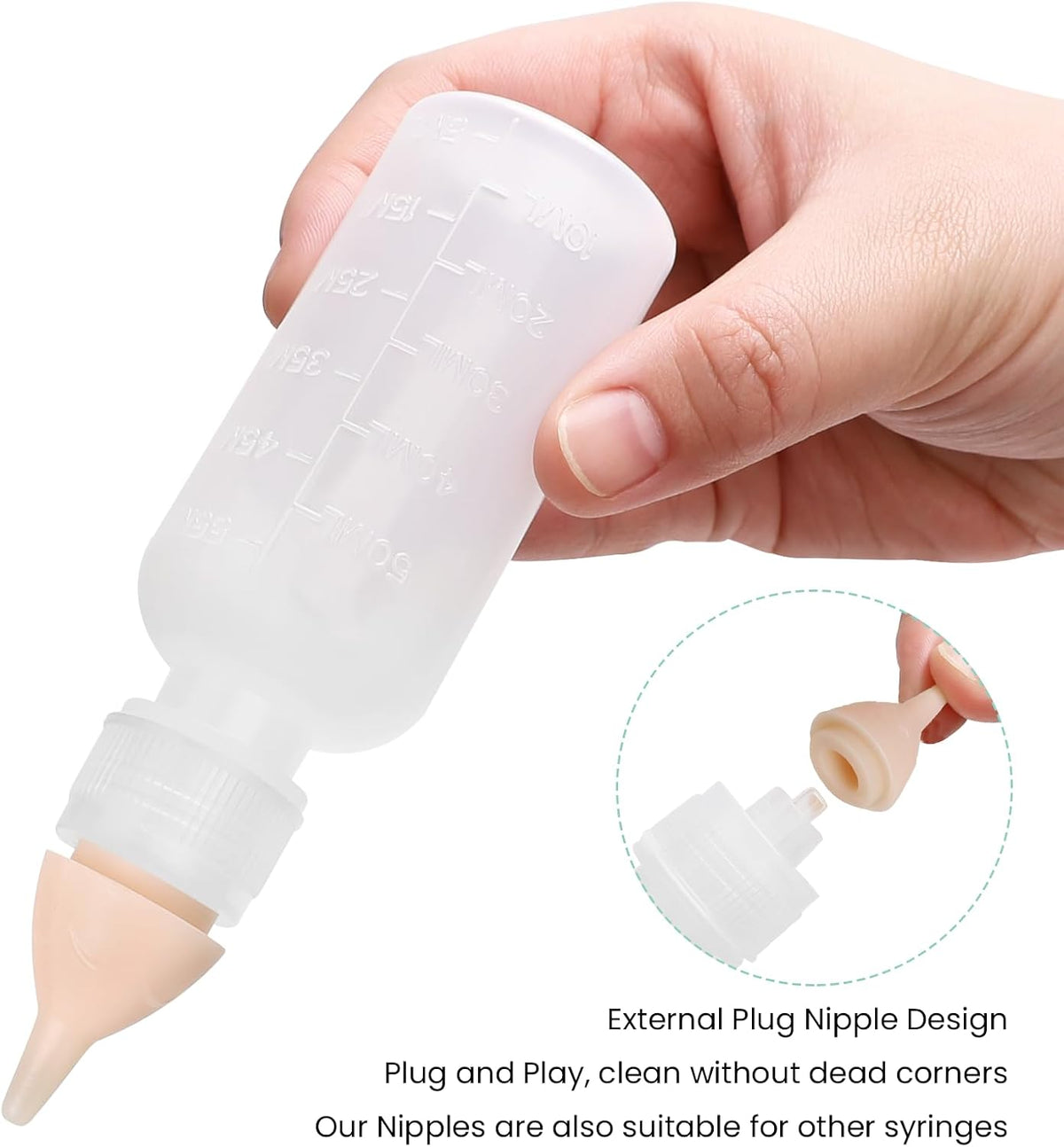 Close up of the soft pink short silicone nipple included in the FEDIPUP puppy bottle kit.