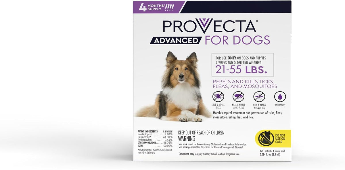Provecta dog treatment active ingredients and warnings label layout