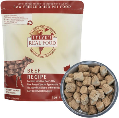 Steve's Real Food Freeze-Dried Raw Dog Food Nuggets Beef Recipe 20 Ounce front packaging