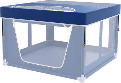 XVISHX puppy playpen cover front view showing secure blue nylon topper on a pet enclosure