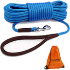 Lynxking long dog leash neatly packed inside the included orange drawstring storage backpack.