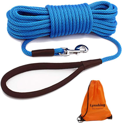 Lynxking long dog leash neatly packed inside the included orange drawstring storage backpack.