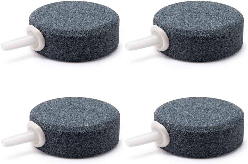 Hydroponic nutrient reservoir setup utilizing round bubble stones for root oxygenation.