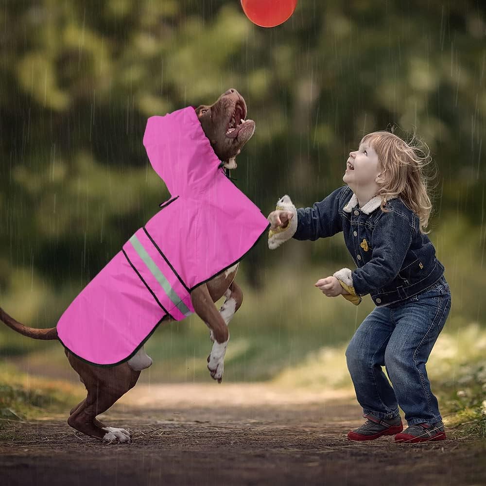 Ezierfy pink waterproof puppy raincoat close up view of the elastic adjustment cap buckle on the hood.