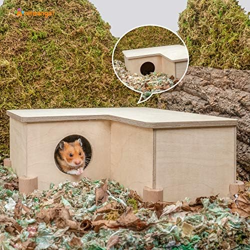 Stilts installed underneath a multi-chamber hamster house.