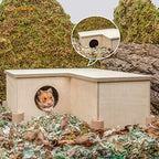 Stilts installed underneath a multi-chamber hamster house.