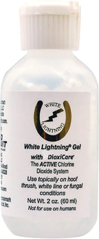 Grand Circuit White Lightning Gel two ounce bottle front view for equine hoof thrush treatment.