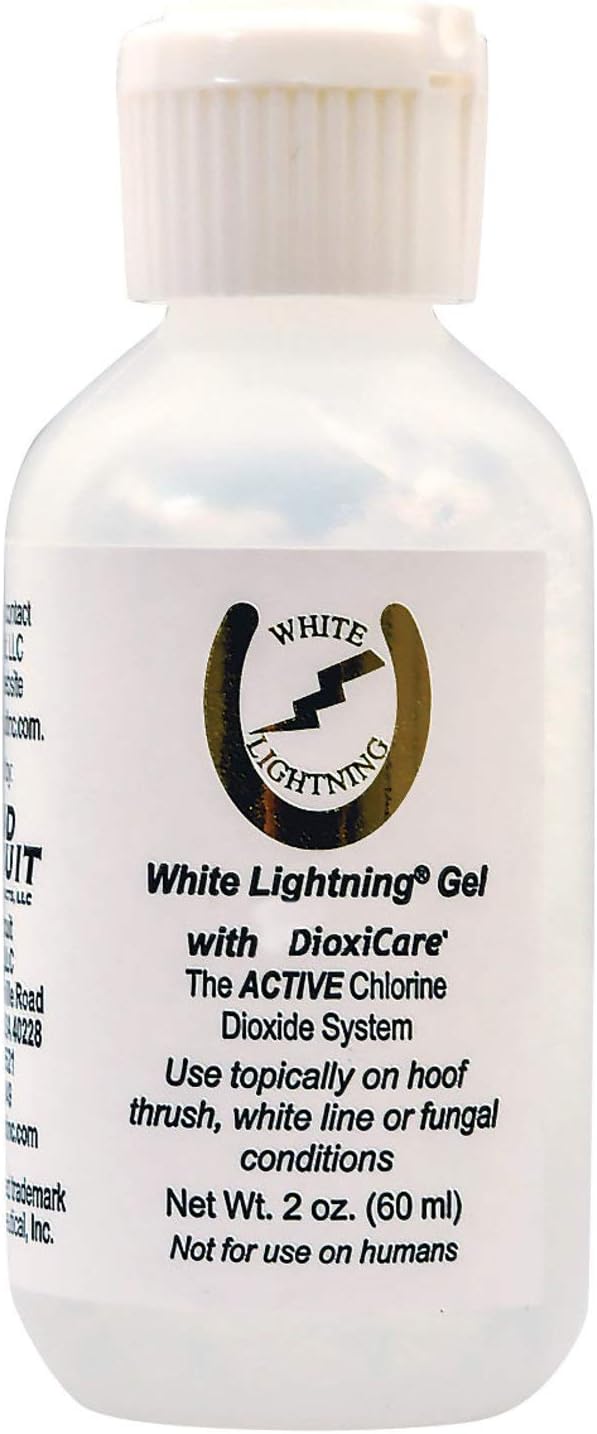 Grand Circuit White Lightning Gel two ounce bottle front view for equine hoof thrush treatment.