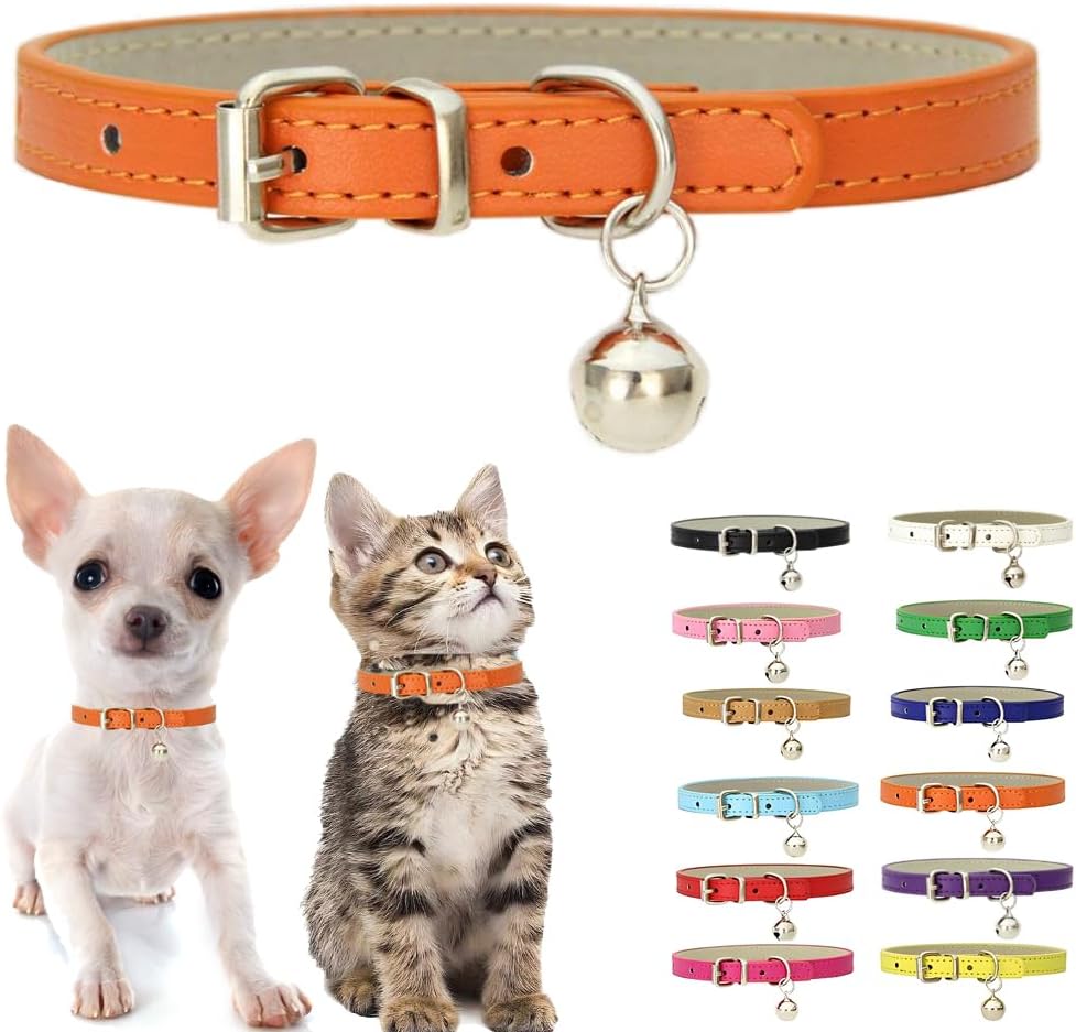 Pink XXS Cat Collar with Bell, Soft Pu Leather Puppy Collars Adjustable Buckle for XS Extra Small Medium Tiny Female Girl Pets Dogs Kitten Teacup Yorkie XX-Small - Image 12