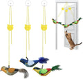 Tocirelo interactive cat toy bird front view showing three colorful plush birds with feathers