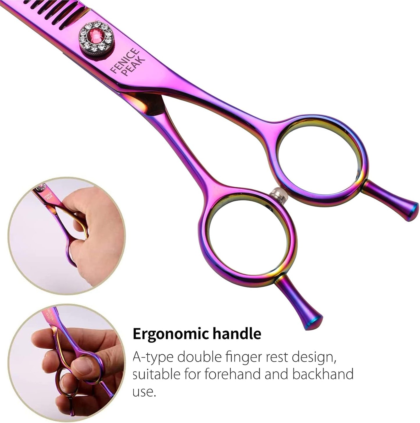 Premium 440C stainless steel dog grooming scissors in multicolored finish.