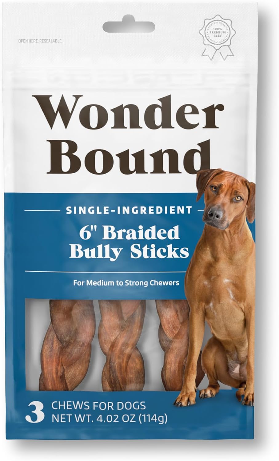 Amazon Brand - Wonder Bound Bully Sticks, All-Natural, Highly Digestible, Long Lasting Dog Beef Treats, 6 inch, (6 Count) - Image 11