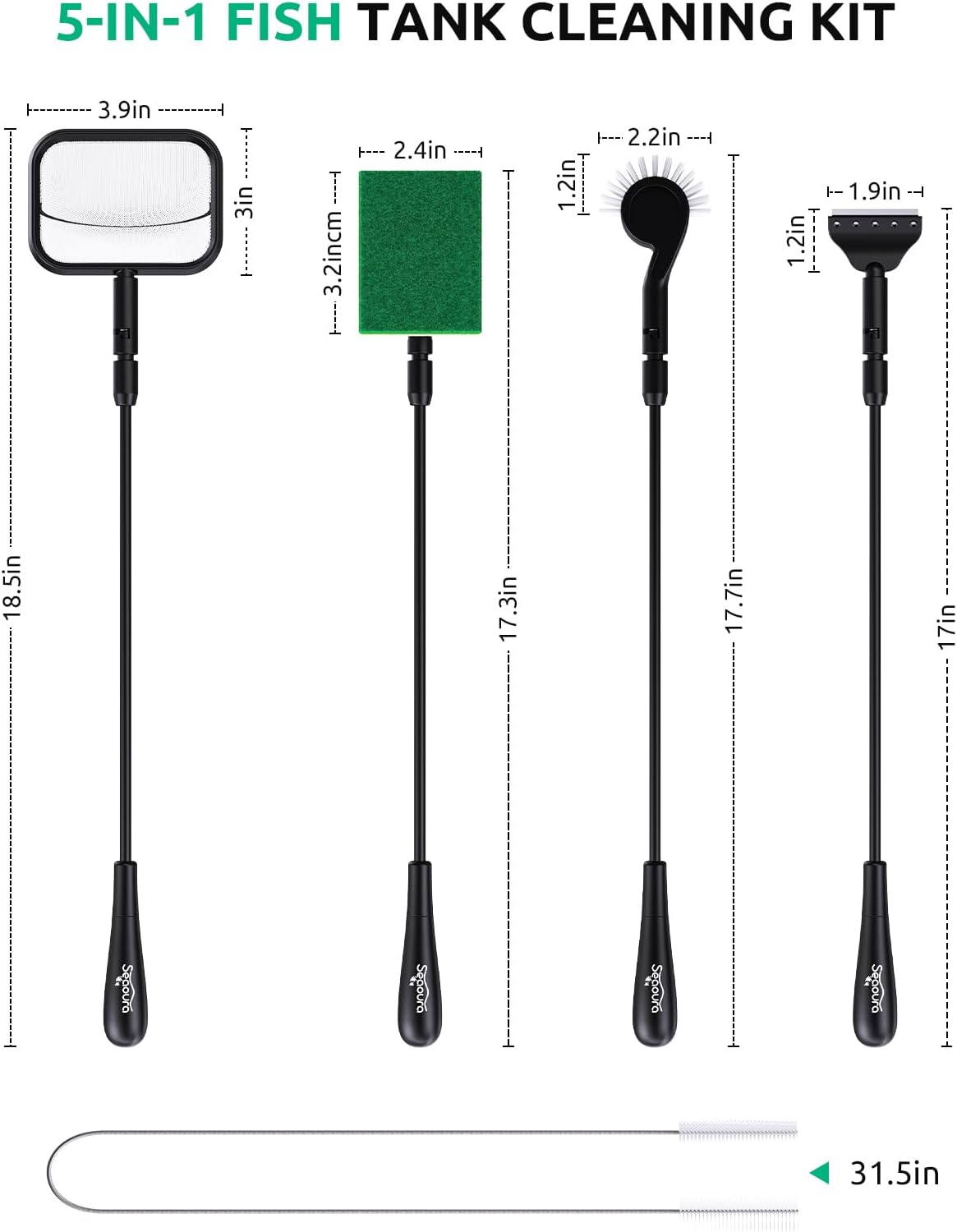 SEAOURA aquarium cleaning kit nylon clean brush scrubbing decorations and ornaments inside a small aquarium.
