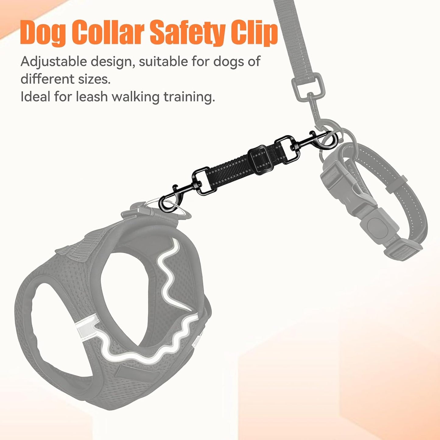 Dual swivel metal clasps on a durable nylon dog leash backup connector