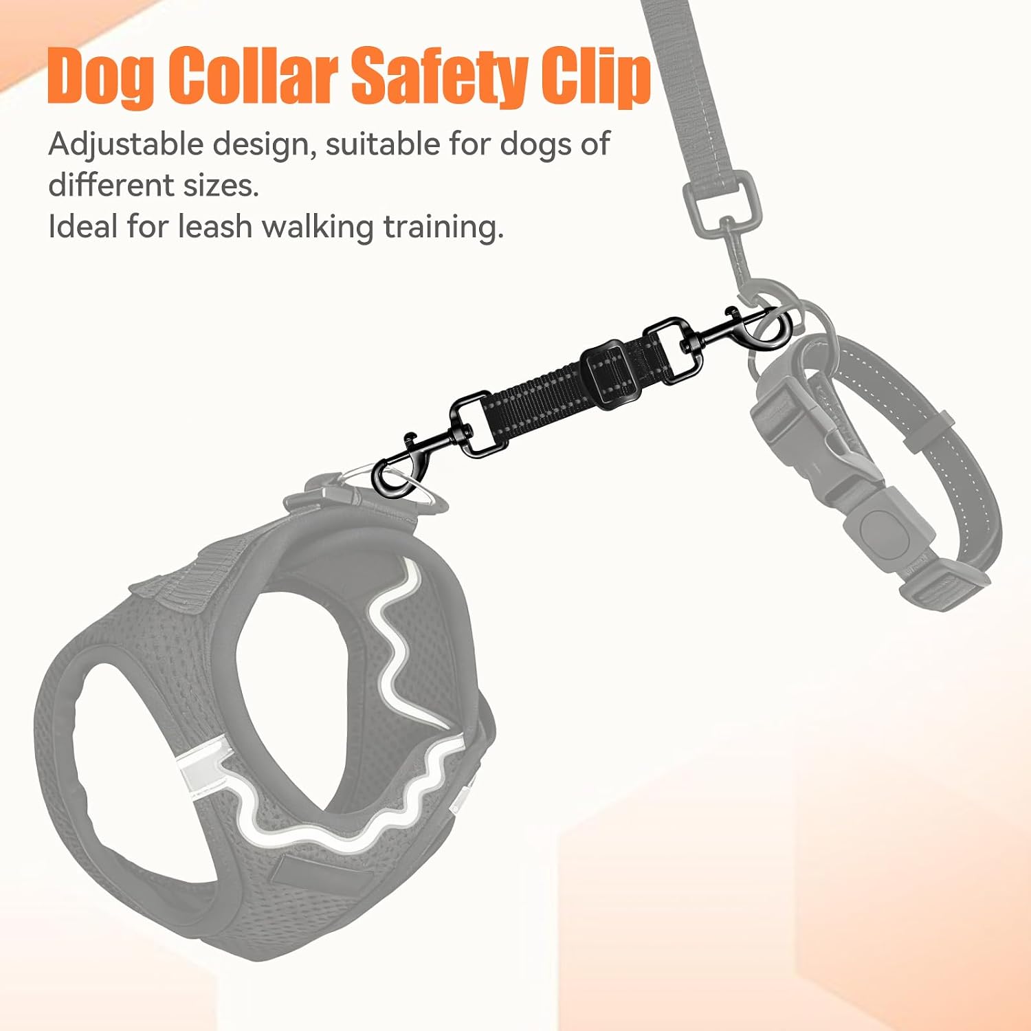 Dual swivel metal clasps on a durable nylon dog leash backup connector