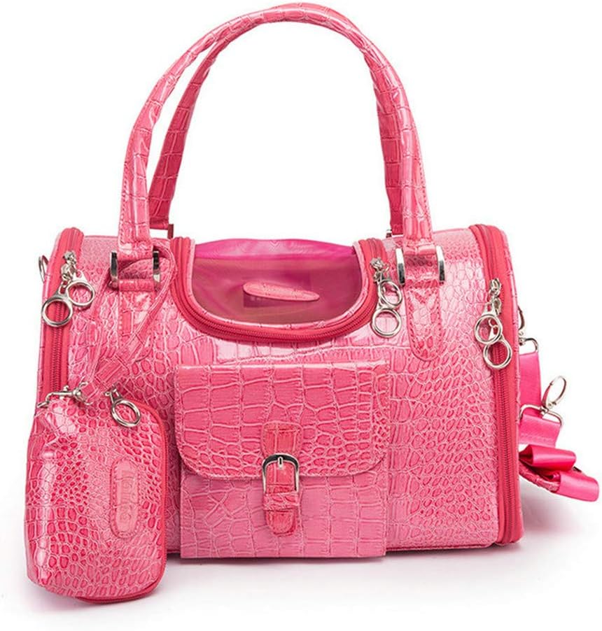 Dutis PU leather dog handbag pink front view