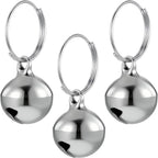 Skrfren silver dog collar bell three pack front view on pet accessory collar