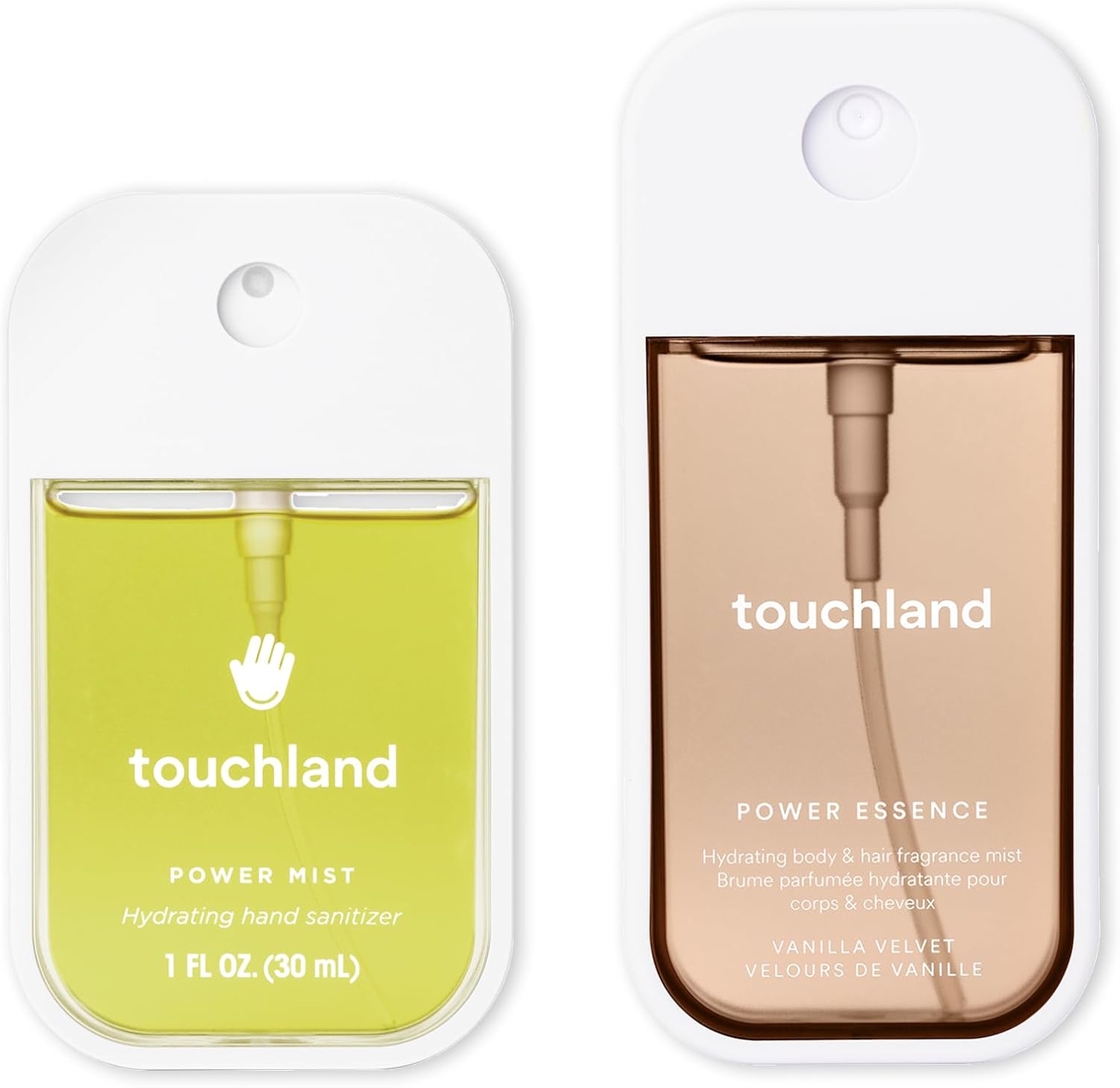 Touchland Vanilla Indulgence gift set front view featuring fragrance mist and hand sanitizer spray.
