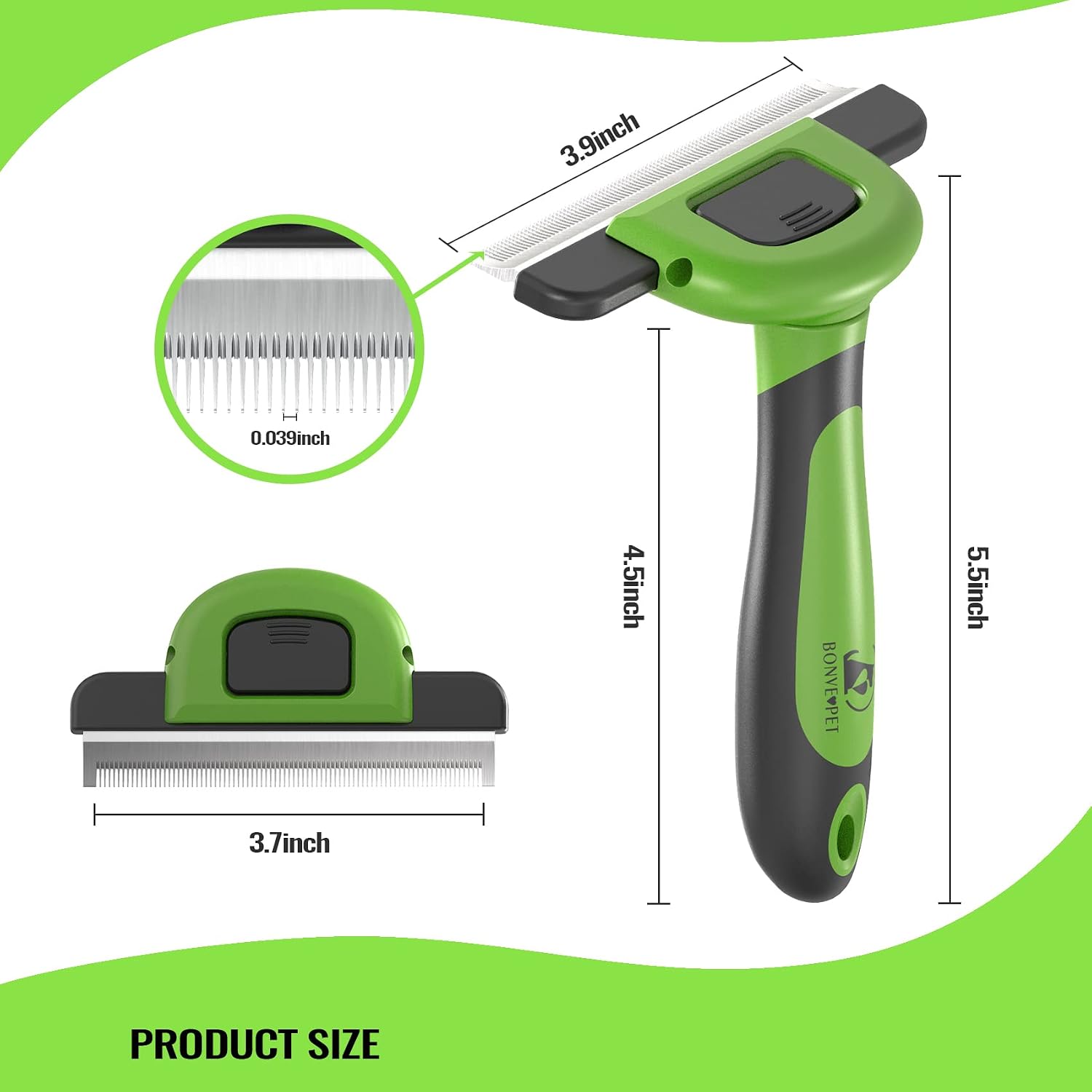Side view of Bonve Pet deshedding tool showing comb depth