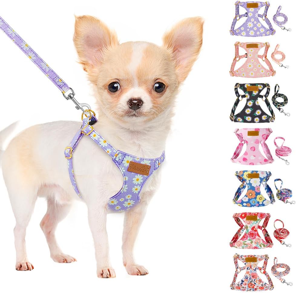 SlowTon No Pull Dog Harness with Leash - Soft Lightweight Floral Pattern Puppy Harness, Adjustable Pet Harness for Small Medium Dogs (Pink Daisy XXS) - Image 9