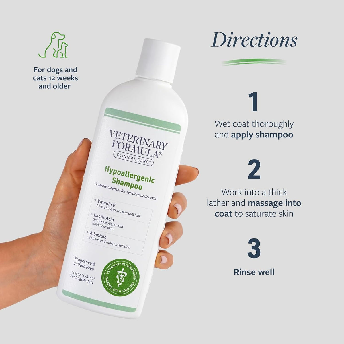 Veterinary Formula fragrance free dog and cat shampoo pump dispenser view