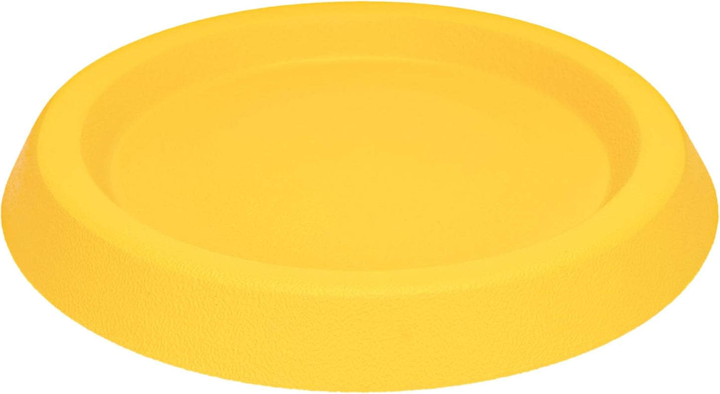 Yellow dog frisbee landing on water surface