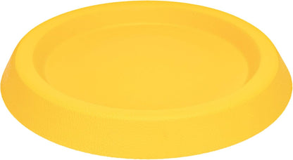 Yellow dog frisbee landing on water surface