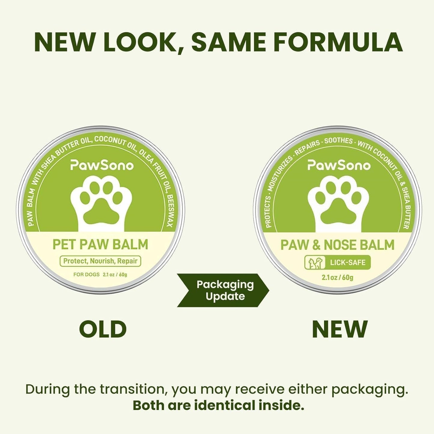 PawSono pet skin care balm packaging showcasing size details