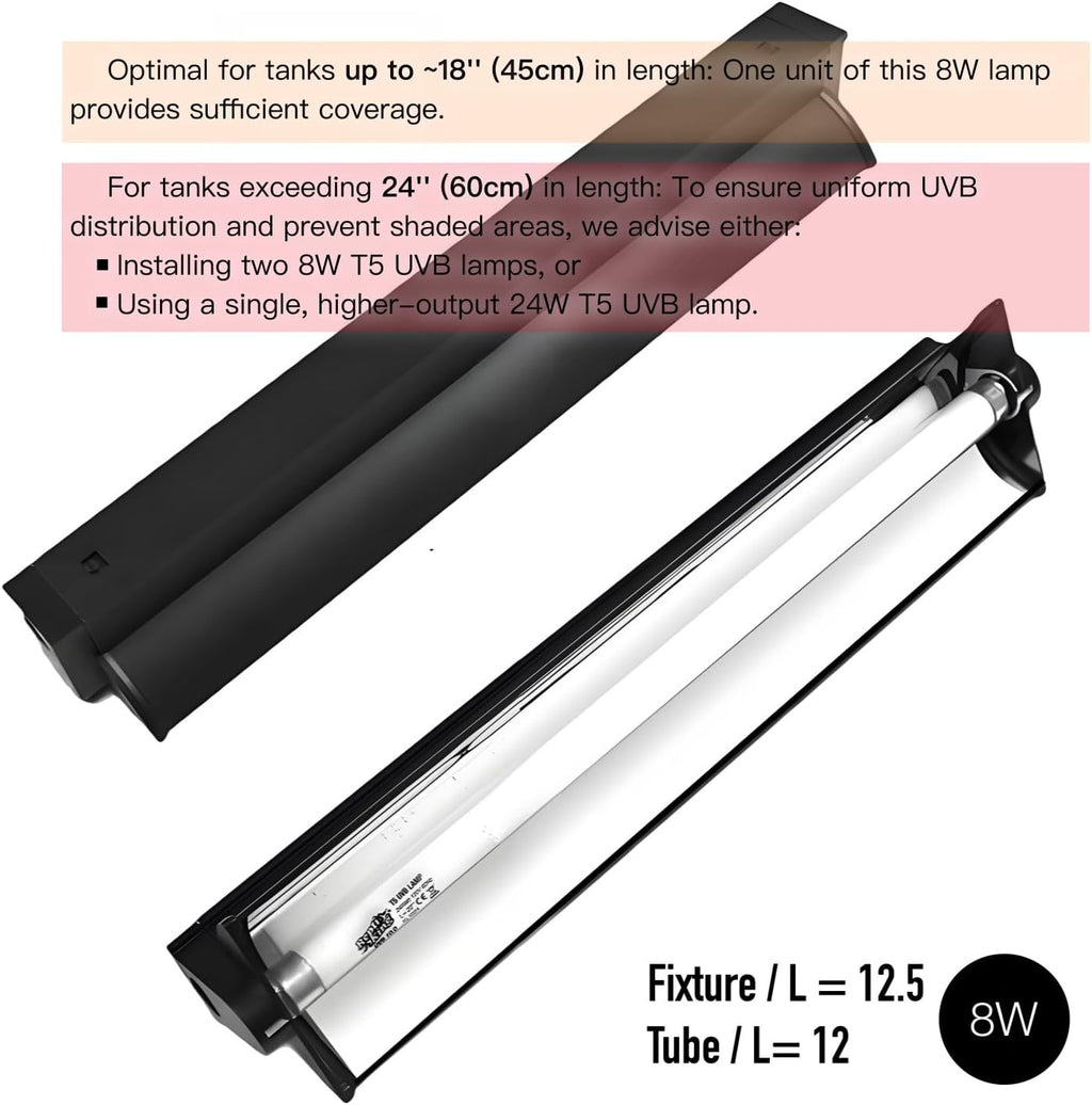 ReptiKing 8 watt T5 fluorescent lamp and black protective housing kit