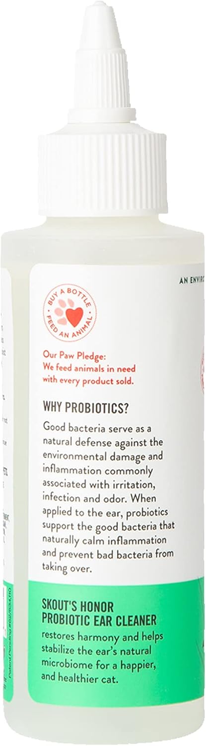 Back label of Skout's Honor probiotic ear cleaning solution