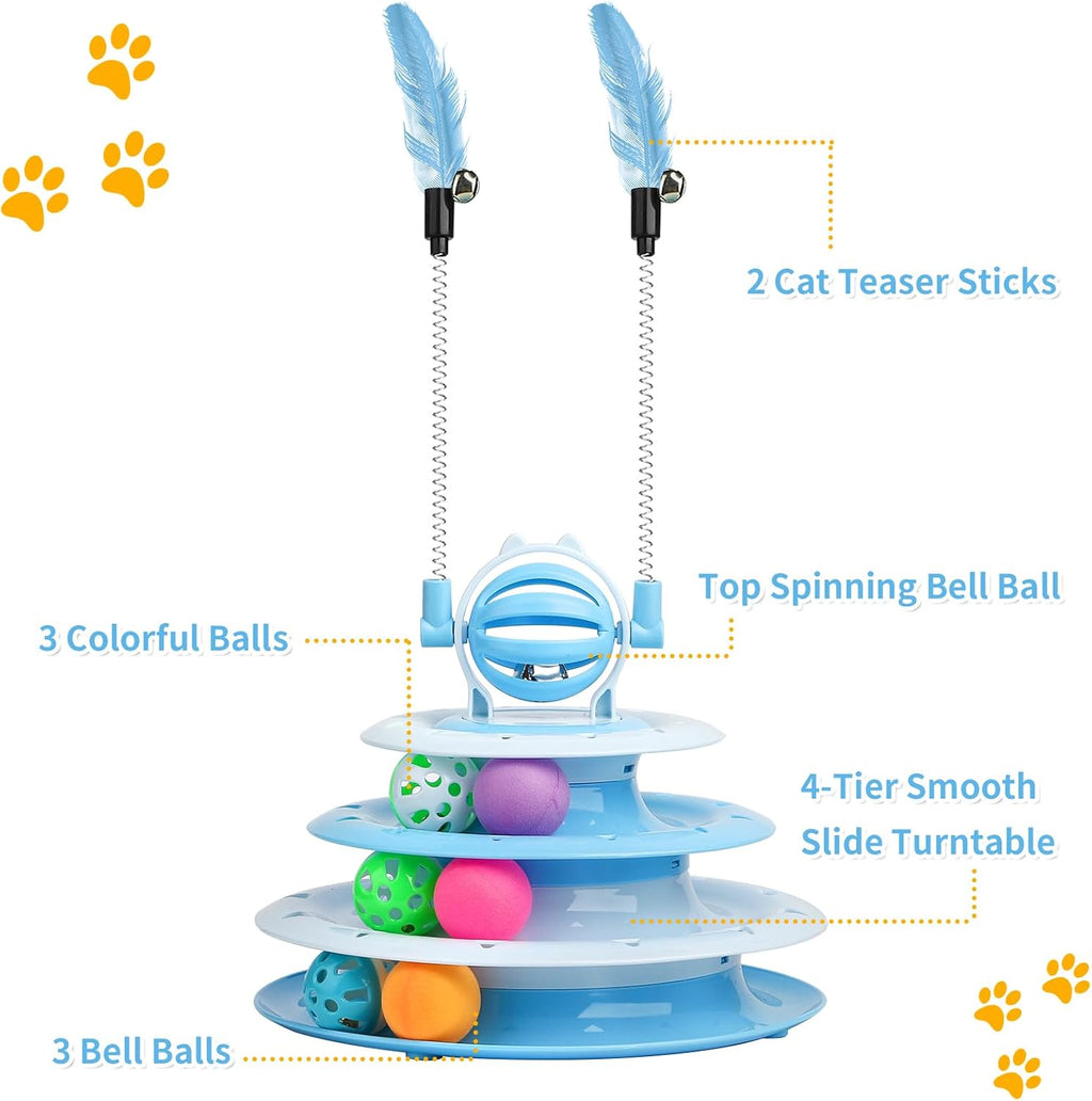 Goosheep pet carousel tower disassembled into four removable layers for easy cleaning.