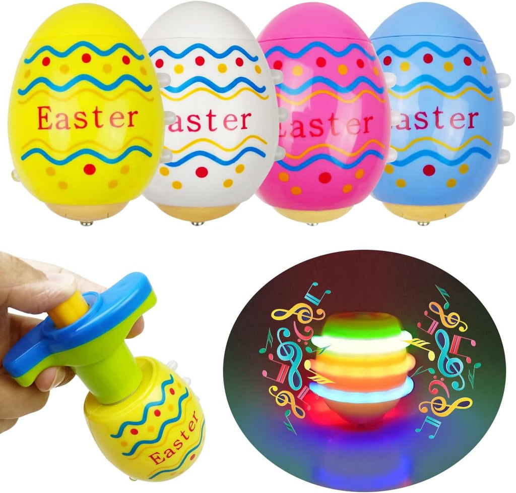 Pinkiwine 4 pack light up Easter egg spinning tops front view