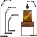 Dxoveen reptile lamp stand front view showing adjustable metal height rods and heavy base.