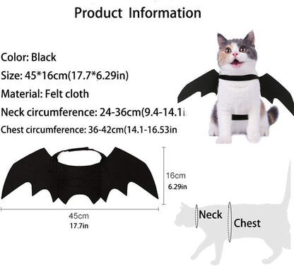 Side profile of cat wearing halloween bat wing costume