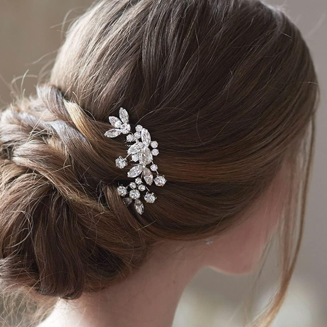 JAKAWIN silver crystal bridal hair comb front view for wedding