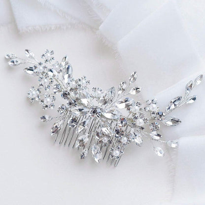 Catery flower crystal bridal hair comb front view
