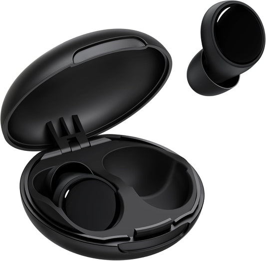 Loop Quiet 2 Noise Reducing Ear Plugs front view in matte black finish with compact storage carry case.