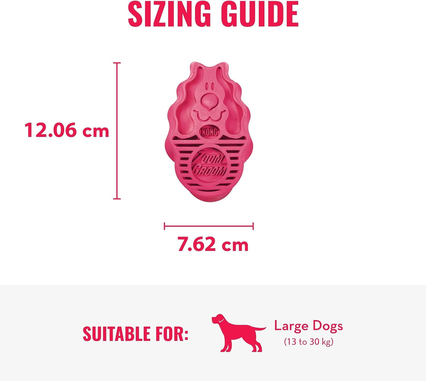 Large red KONG ZoomGroom shampoo brush being used for wet dog bathing.