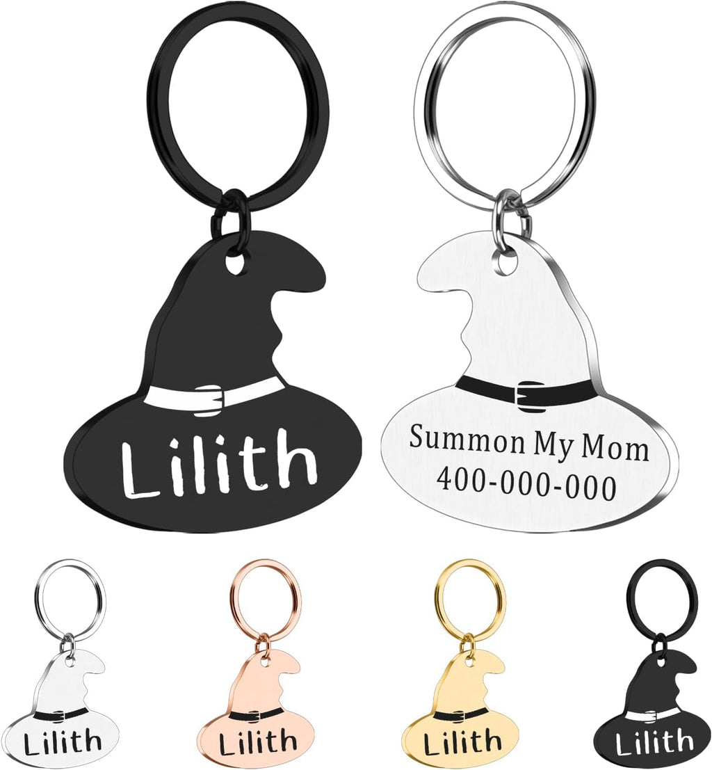 Personalized Magic Hats Cat ID Tags with Name-Halloween Gothic Collar for Pet Lovers Owners,Custom Spooky Halloween Dog Accessories,Boo Basket Suffers,Fall Gift for Pets (Lunar Phase Witch Hat) - Image 13