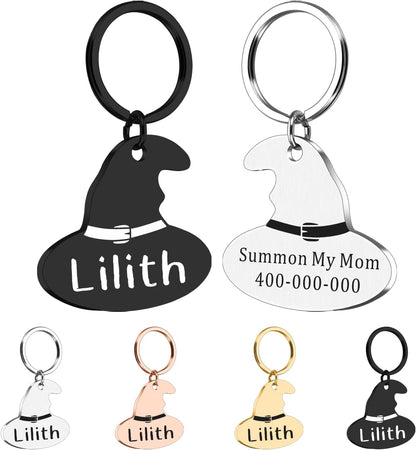 Personalized Magic Hats Cat ID Tags with Name-Halloween Gothic Collar for Pet Lovers Owners,Custom Spooky Halloween Dog Accessories,Boo Basket Suffers,Fall Gift for Pets (Lunar Phase Witch Hat) - Image 13
