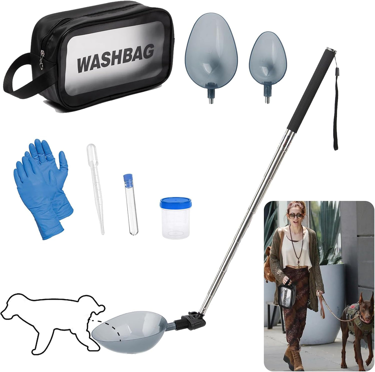 XGKHOM telescopic dog urine collector front view for easy veterinary sample gathering